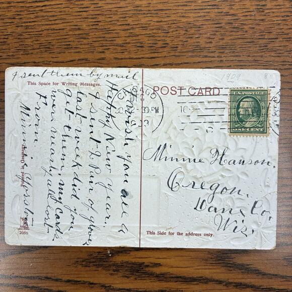 Antique Happy New Year Holiday Postcards Lot of 4 Early 1900s 1910 Gilt Embossed - Picture 9 of 10